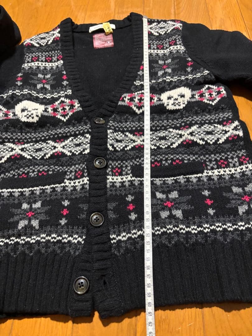 マーク&ロナ スカル柄ブラックニットカーディガンM