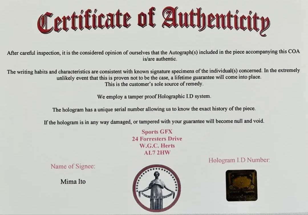 伊藤美誠さん 直筆サイン付き写真 卓球 パリオリンピック 証明書付き 1枚