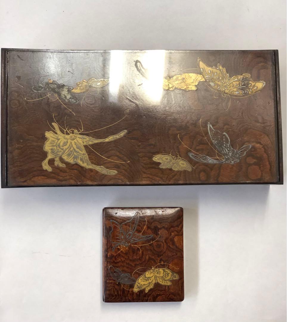 大名雛道具　金銀蒔絵　蝶図柄　長机.小鉢　木製　漆器　骨董品　揚羽蝶図柄