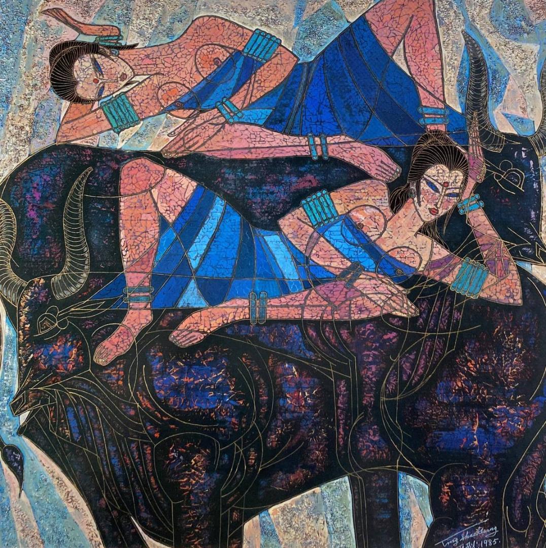 丁紹光、『想い』、希少な画集より、新品額装付、マット額装付き