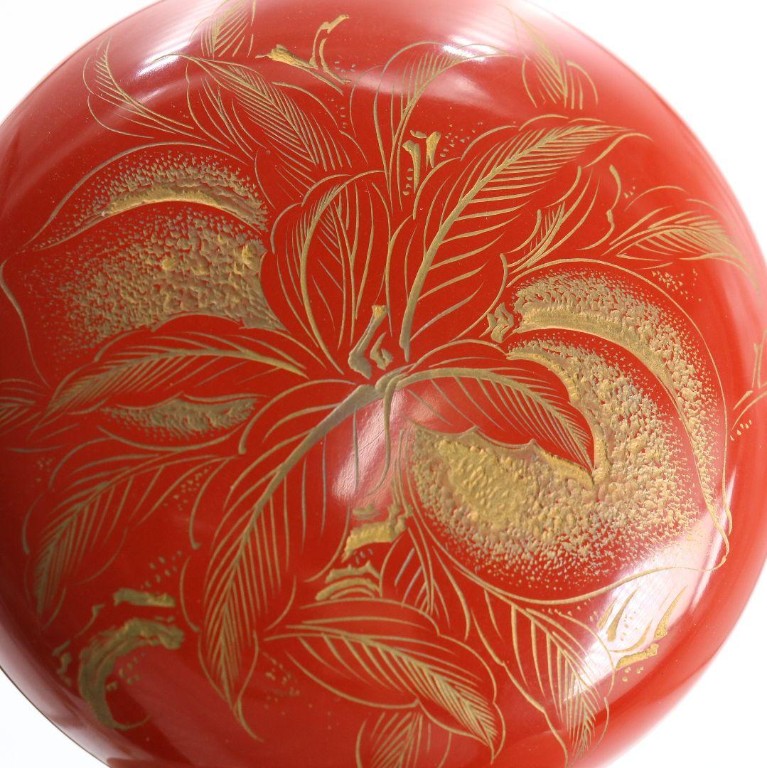 森下弘堂作 朱塗 沈金 香合 輪島塗 共箱　C974