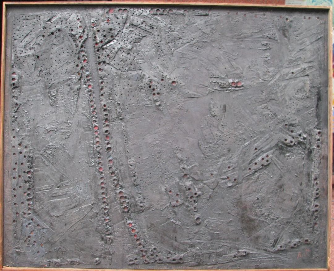 60年代の前衛,藤沢晴「疵ついた空間」約100号,板に石膏など,唯一無二の造形美