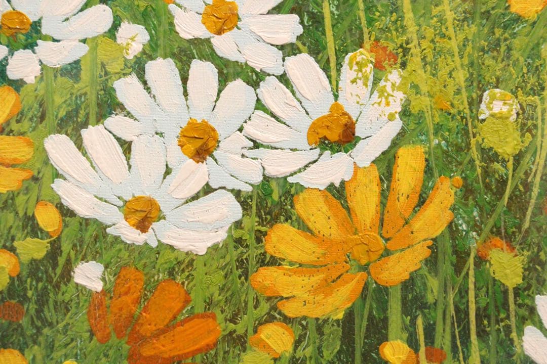 No5055 額装　金謙伊　コスモス　油彩　大作　直筆サイン　風景画　送料無料