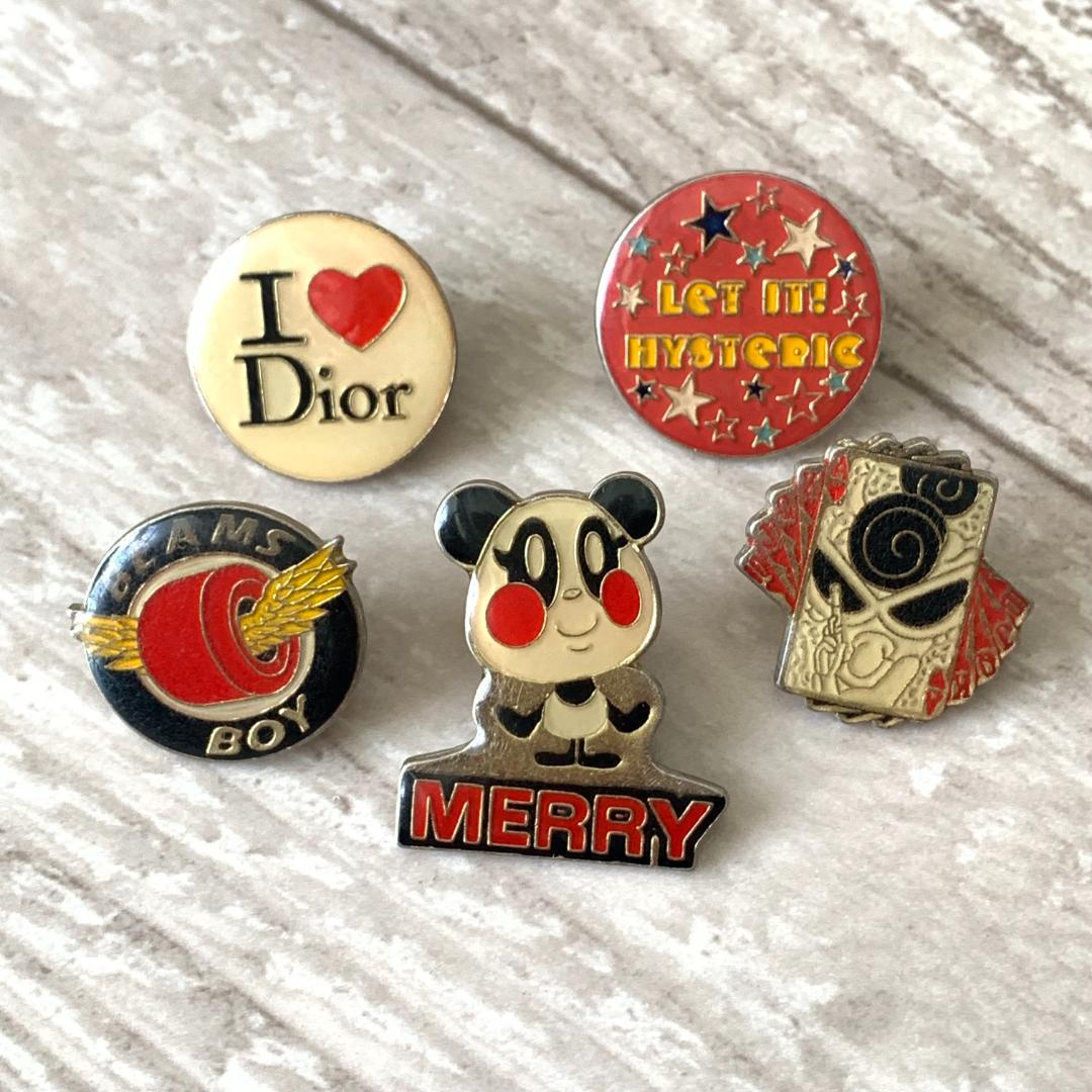 平成レトロ★当時物！ブランドパロディピンバッジ 5個セット ヒス ビームスなど