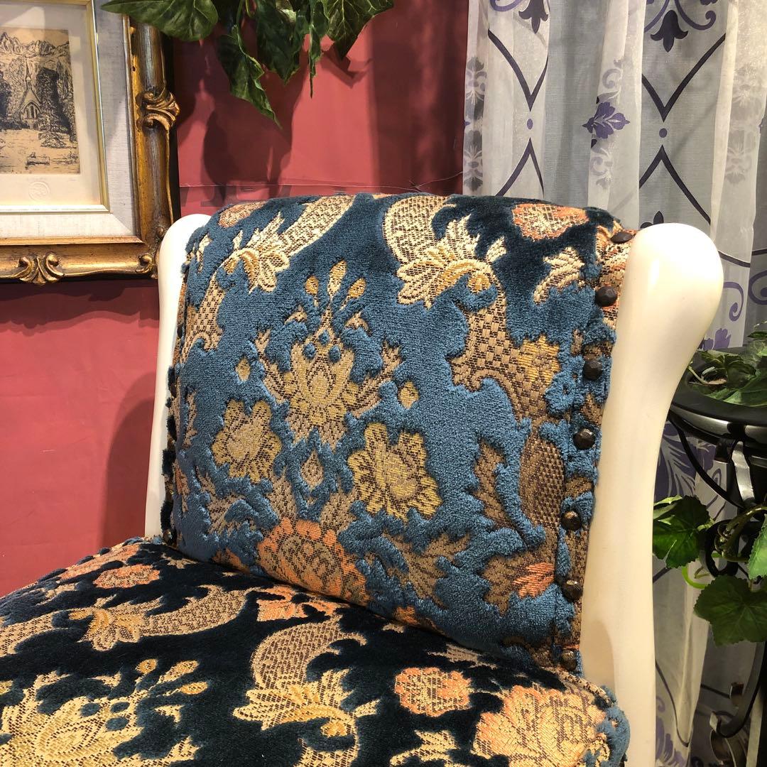 シャビーシック　フレンチ　アンティーク　片肘スツール　猫脚チェア