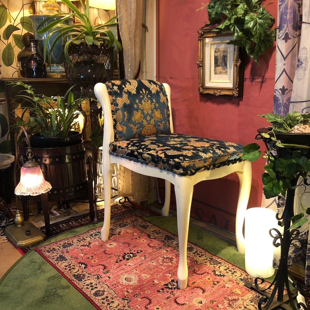 シャビーシック　フレンチ　アンティーク　片肘スツール　猫脚チェア