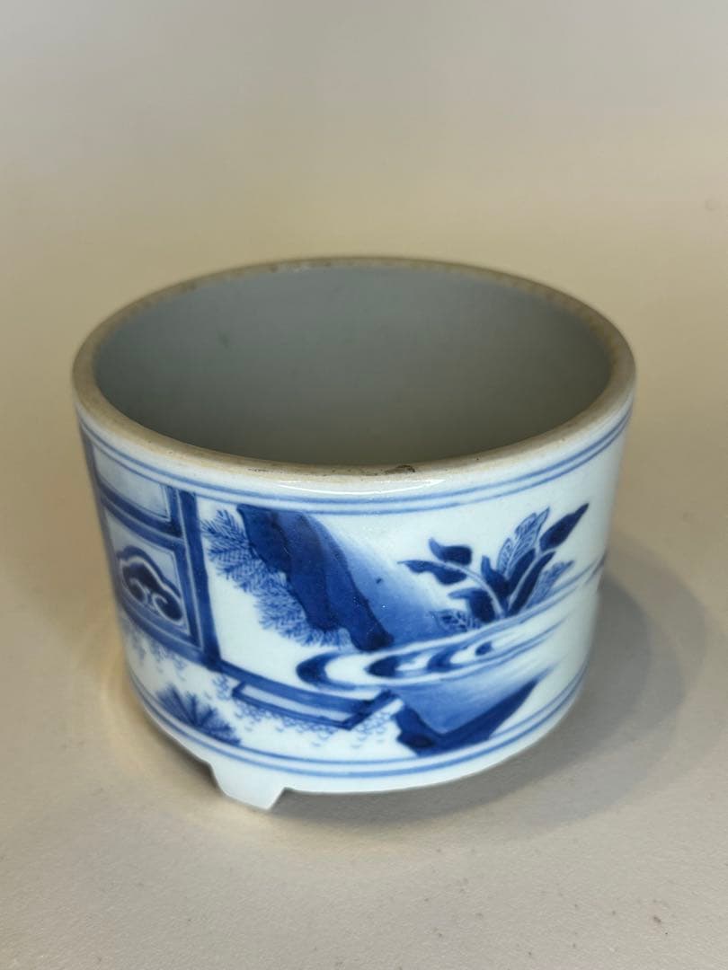 明代 人物染付 香炉 中国古陶磁 骨董品 香道具