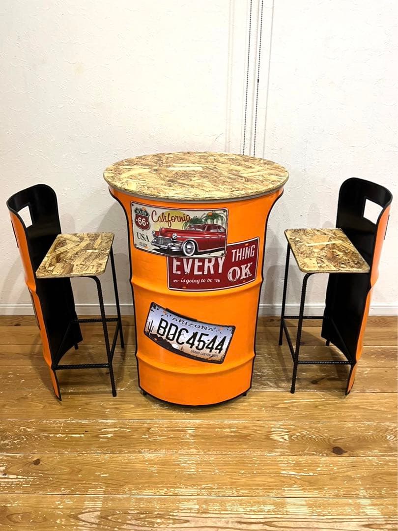 ドラム缶リメイクテーブルセット　☆送料無料☆