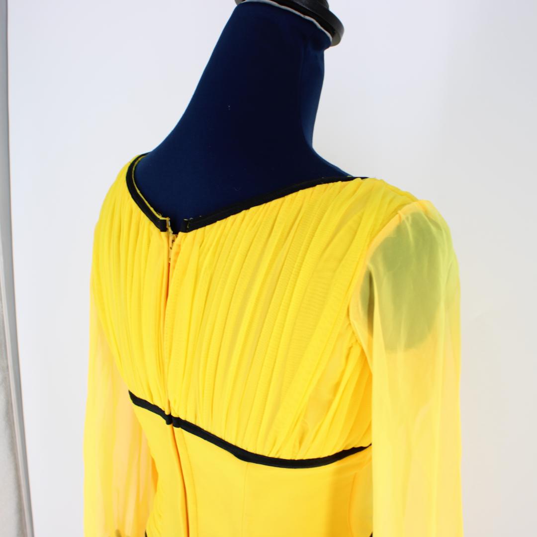 【美品 日本製社交ダンス衣装】ワンピース ドレス サン・ヨシムラ イエロー 黒