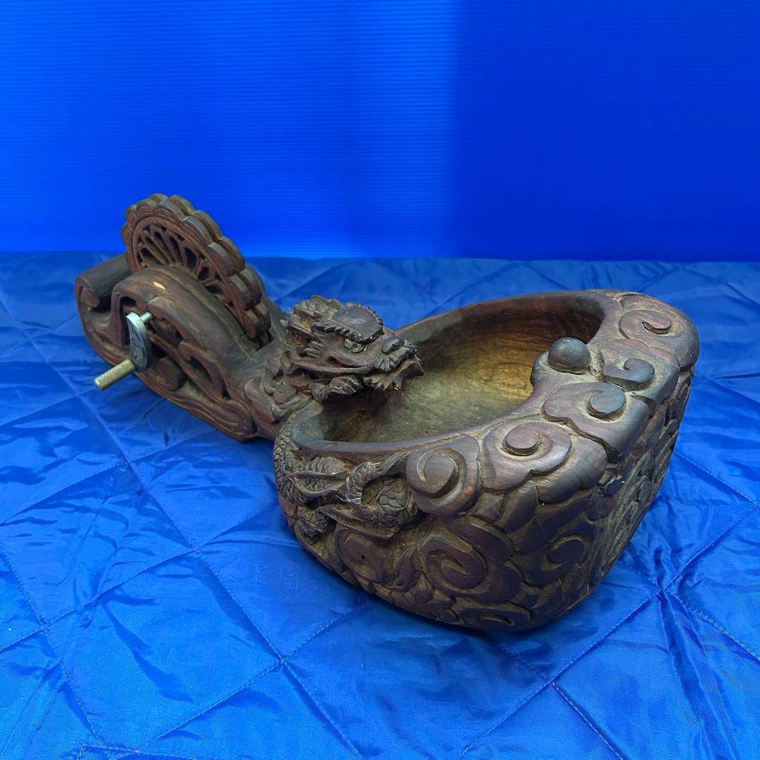 蔵出品① 木彫り 龍 墨壺 すみつぼ 墨壷 墨つぼ 工芸品