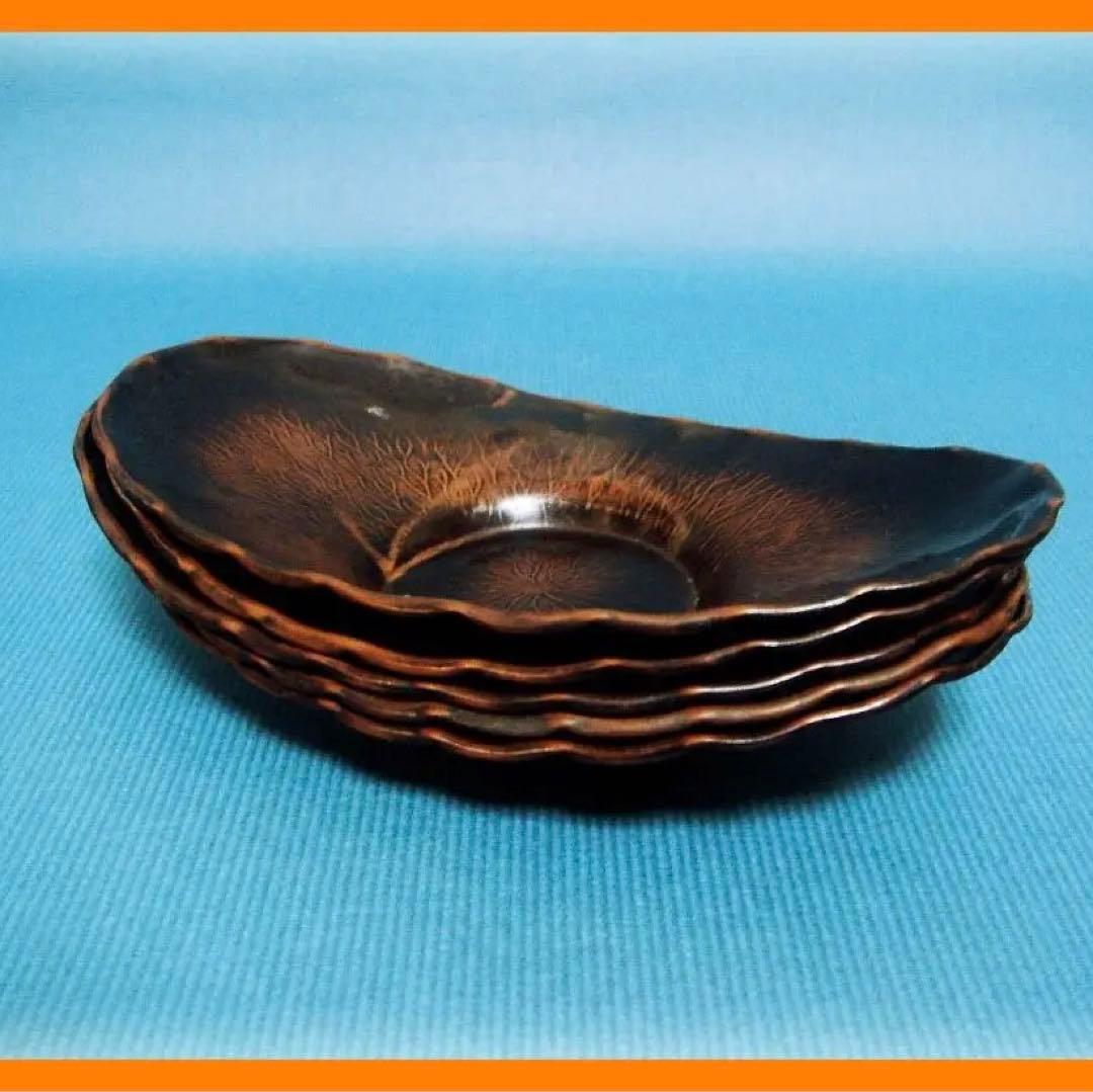 499『唐銅 木の葉形 茶托 ５枚』　/骨董品 古美術 古玩 アンティーク