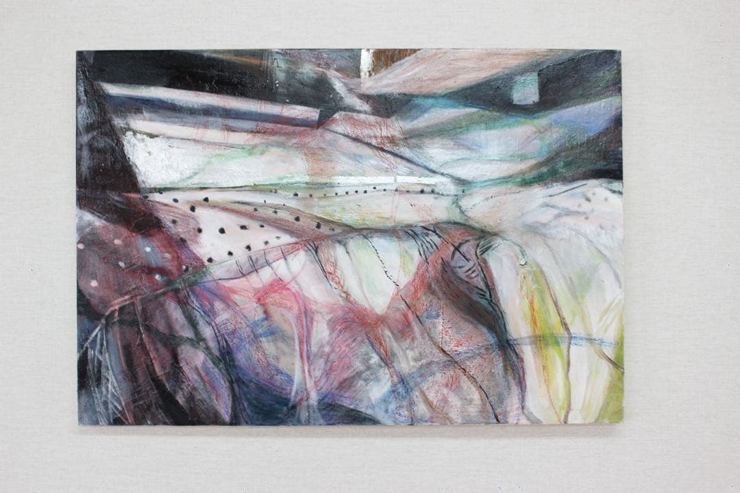 【M20号】逆光 原画 抽象油彩画 多色使い 点描技法