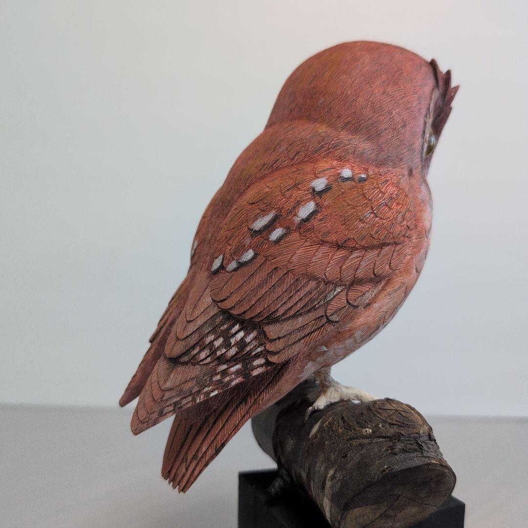 「コノハズク」　リアルバードカービング 木彫りの野鳥　野鳥彫刻