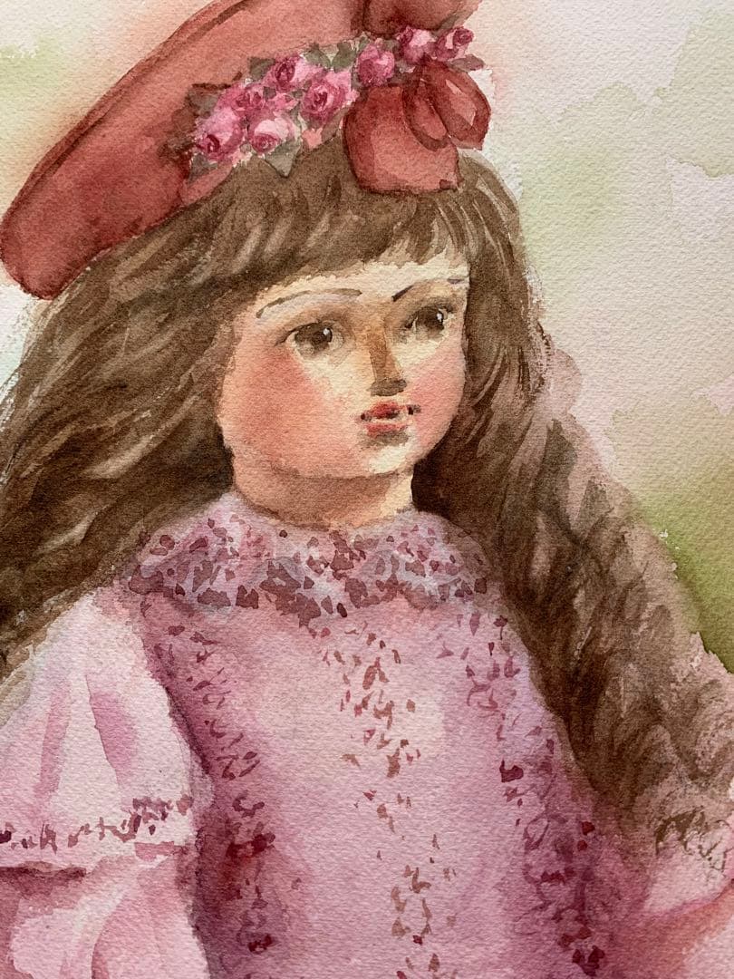 透明水彩画原画アンティークビスクドール②