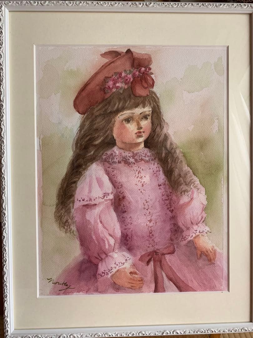 透明水彩画原画アンティークビスクドール②