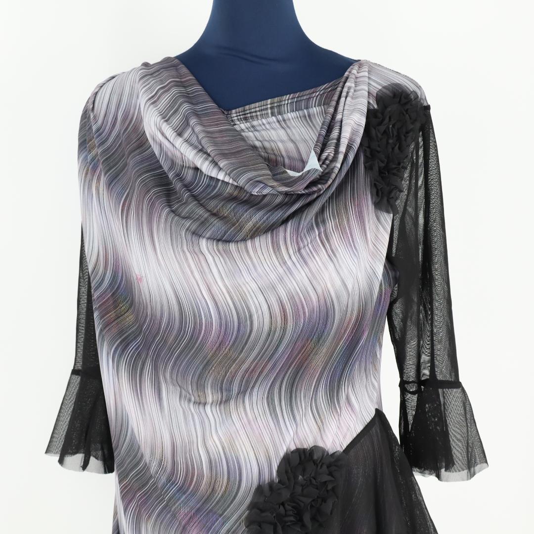 【社交ダンス衣装】ブラックシースルーフリル INIZIO ラテンドレス