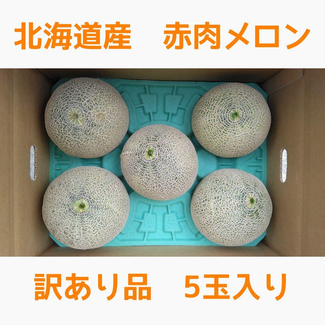 二箱梱包【訳あり品】北海道産　赤肉メロン　5玉入り　一箱8kg