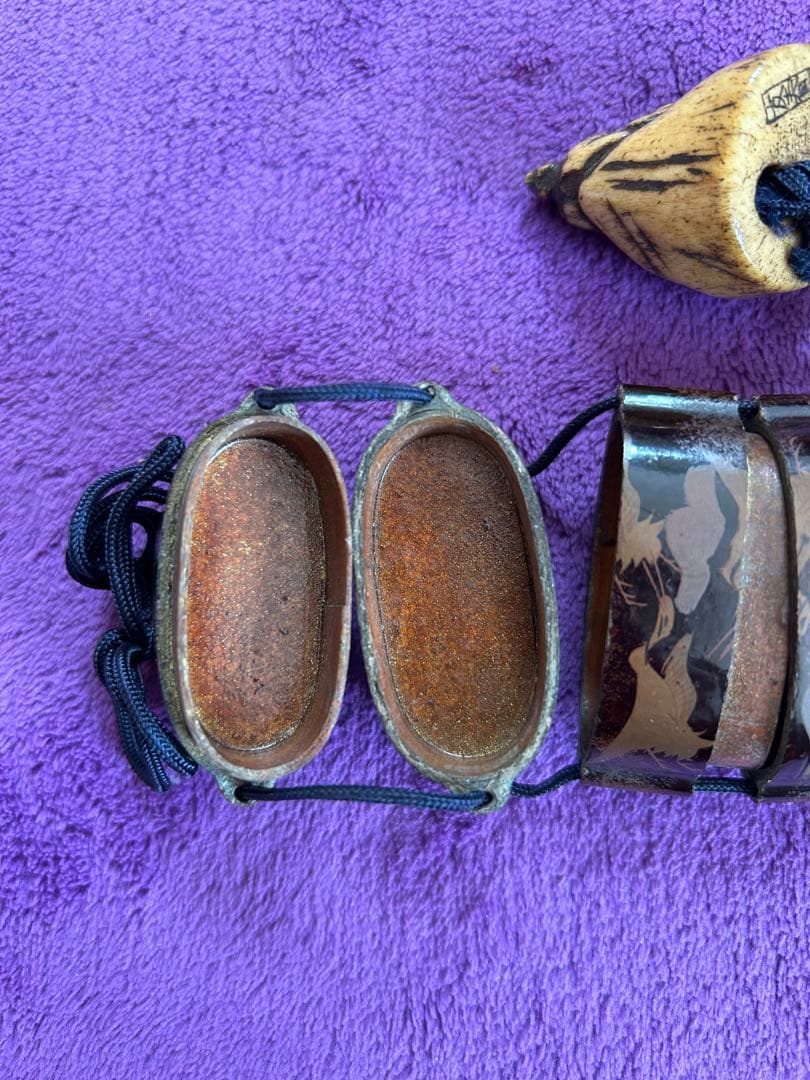 鳥の絵図 印籠 根付 銘有 インテリア 薬入れ 小物入れ アンティーク