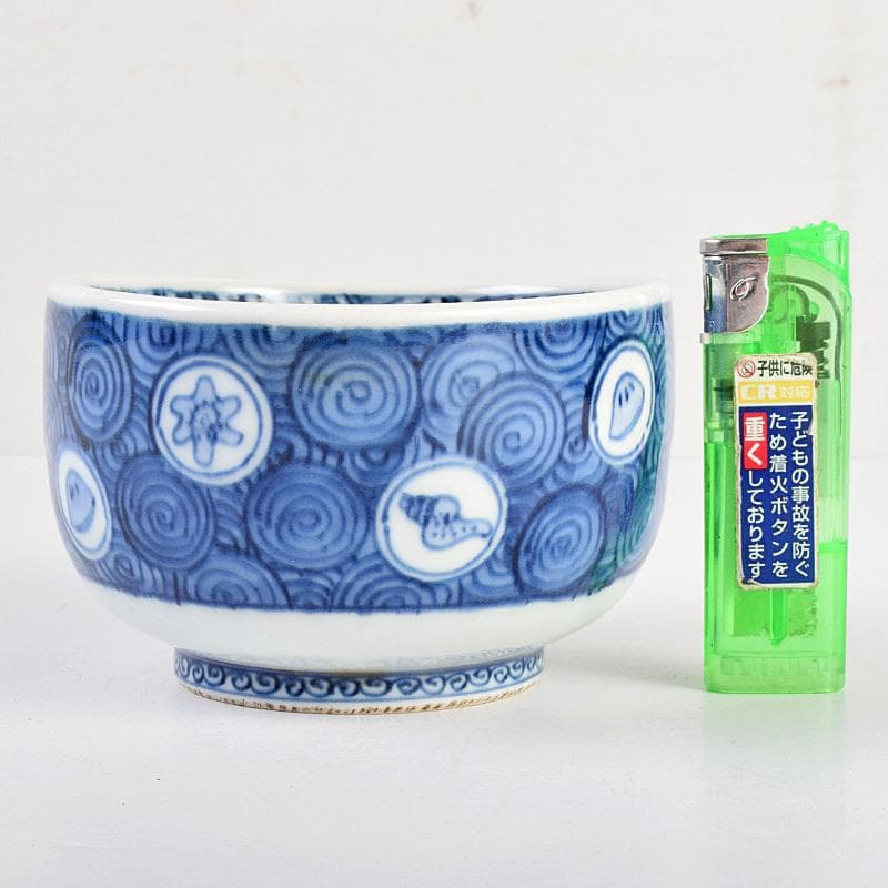 茶道具　九谷焼　染付　祥瑞写　茶碗　角福銘　即中斎極め箱　U　R9343