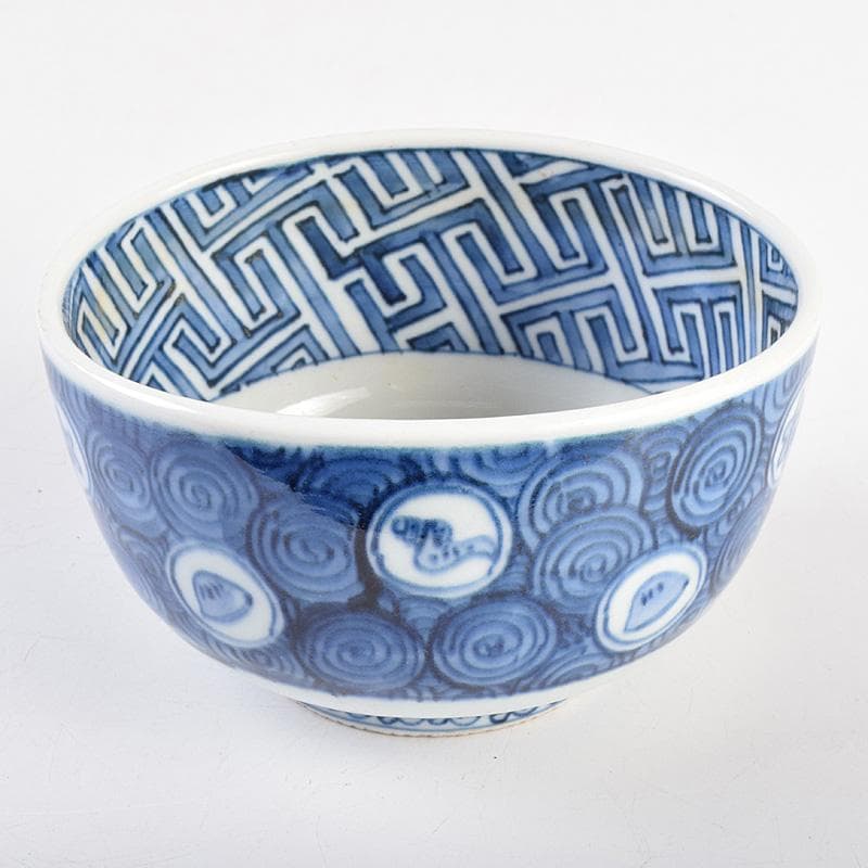 茶道具　九谷焼　染付　祥瑞写　茶碗　角福銘　即中斎極め箱　U　R9343