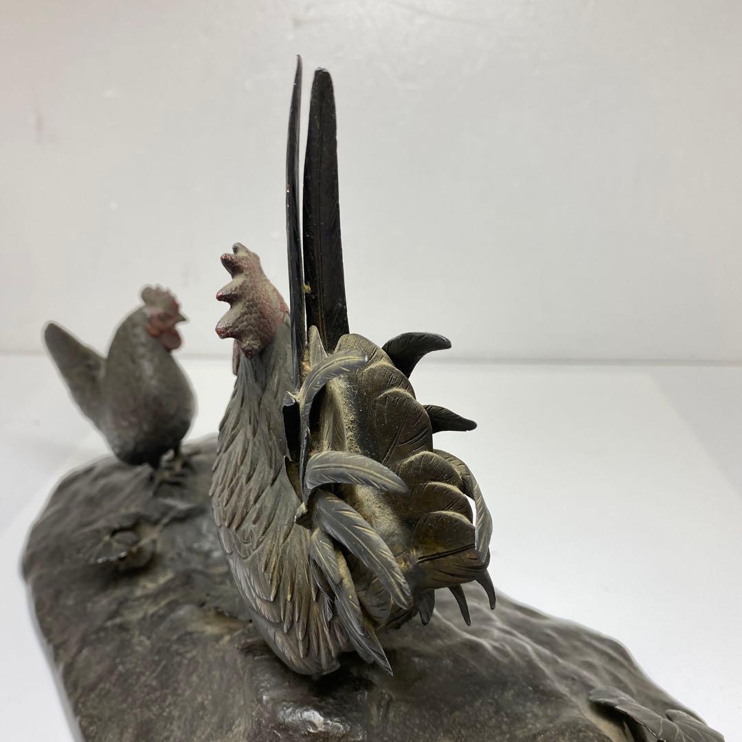 専用　押本清司　銅製　彩色　双鶏　「清司作」　2255g 東さ7-0425☆2F