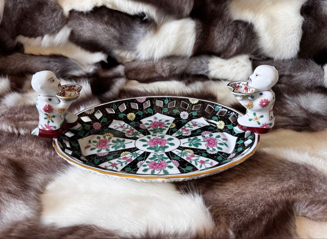 HEREND ヘレンド　西安の黒　29cm透かしディッシュ トレイ　マンダリン