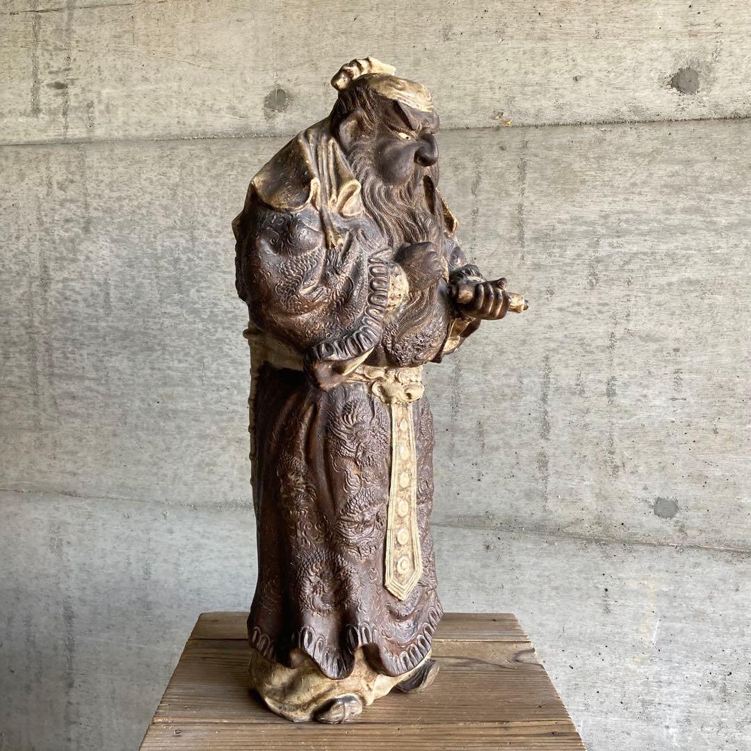 古い像 人物 武将 仏像 人形 大型 陶器 彫刻 置物 骨董品 レトロ カケ有り
