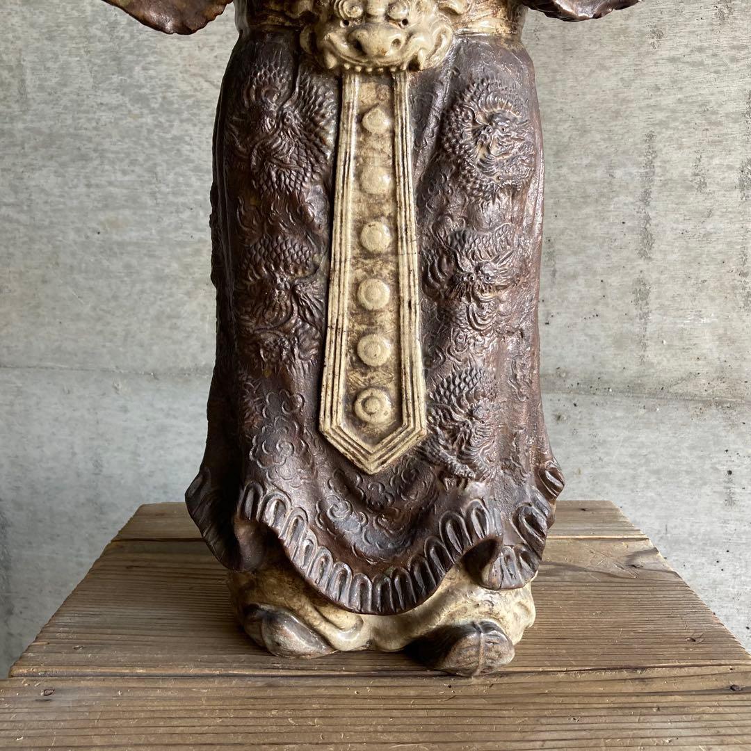 古い像 人物 武将 仏像 人形 大型 陶器 彫刻 置物 骨董品 レトロ カケ有り