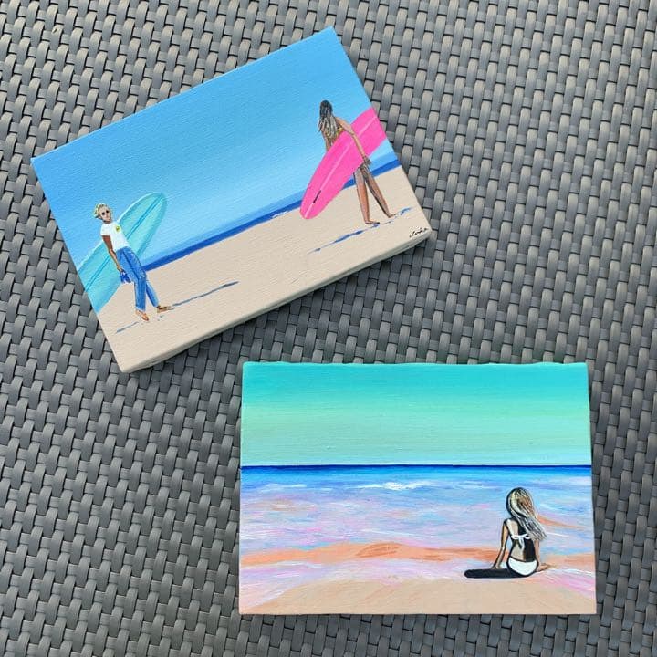 油絵　アート　ハワイ　サンセット　海の絵