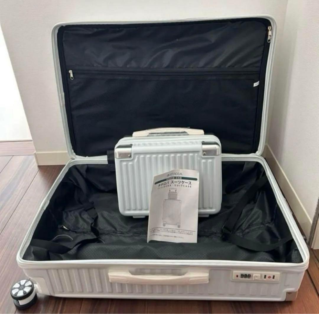 スーツケースキャリーケース 軽量ファスナーダブルキャスターホワイト L