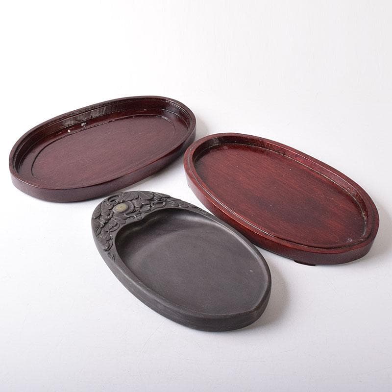 みむら　中国　書道具　花文　端渓硯　唐木箱　7694