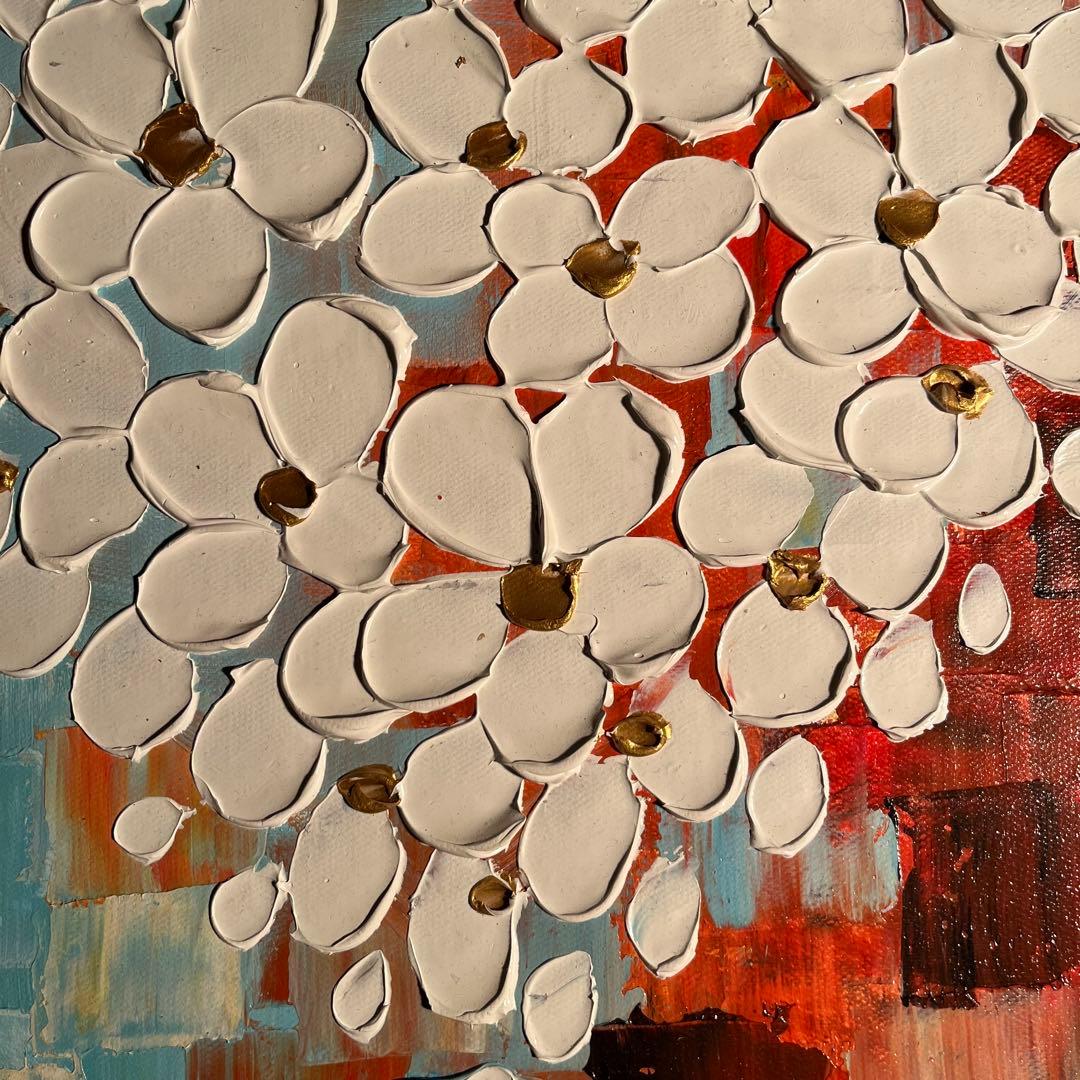 ★立体絵画★ 手書き油絵 ハートフラワー額付き 肉筆絵画 インテリア 油彩画