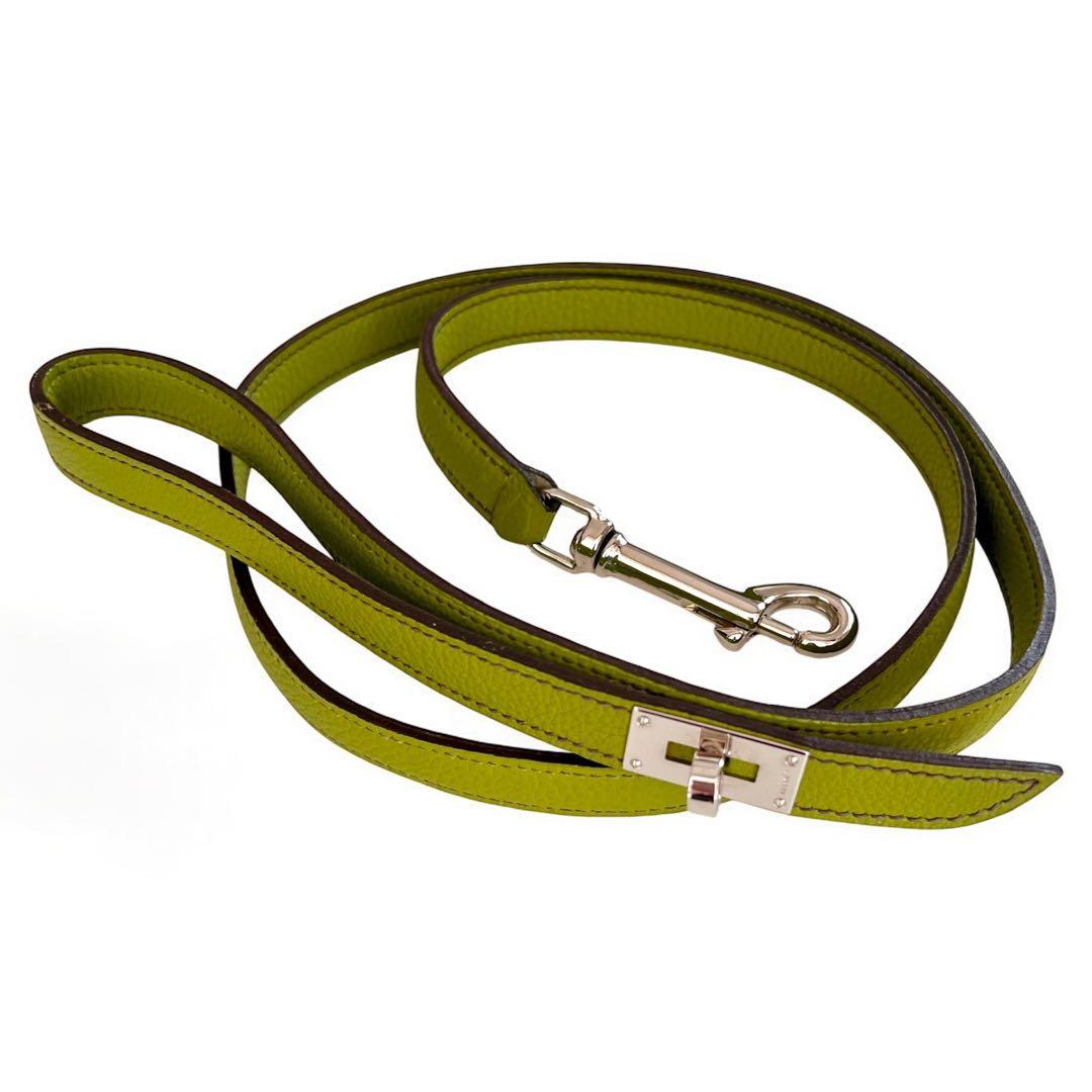 HERMES エルメス ケリー ドッグ リード グリーン 黄緑 革 犬 未使用