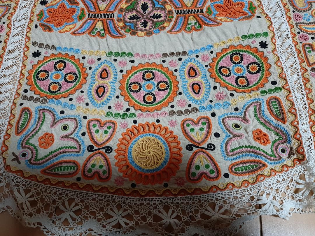 ボヘミアンテイスト・アンティークテーブルクロス・クロシェ編み・クリーニング済