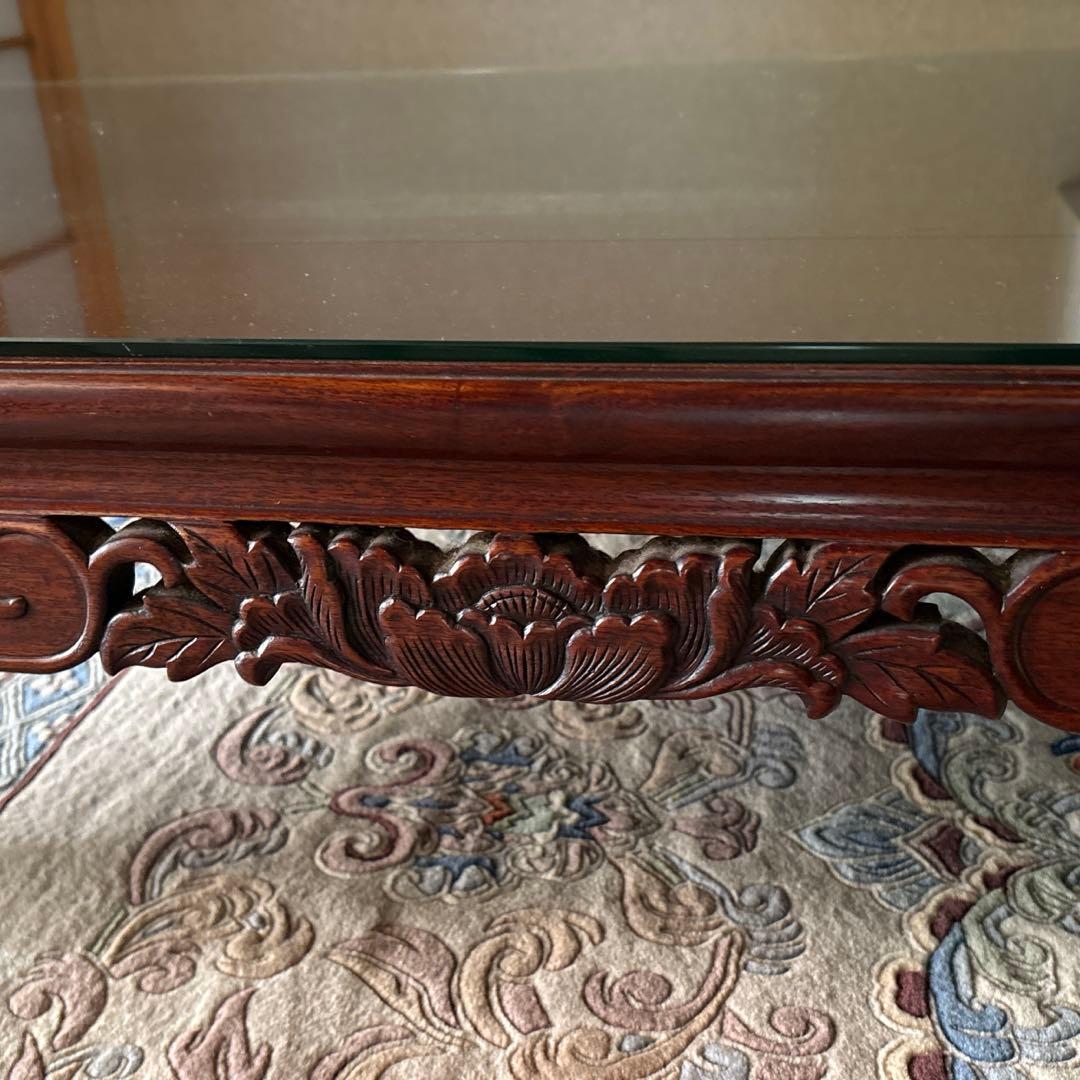 彫刻入り木製長方形座卓