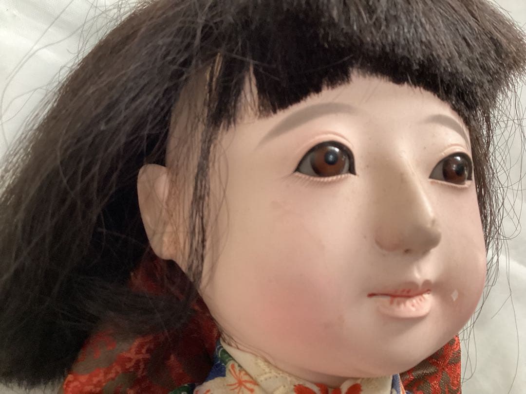 市松人形　人形師　伊藤直島作　昭和レトロ　抱き人形　吹子付き　ガラス眼　人毛