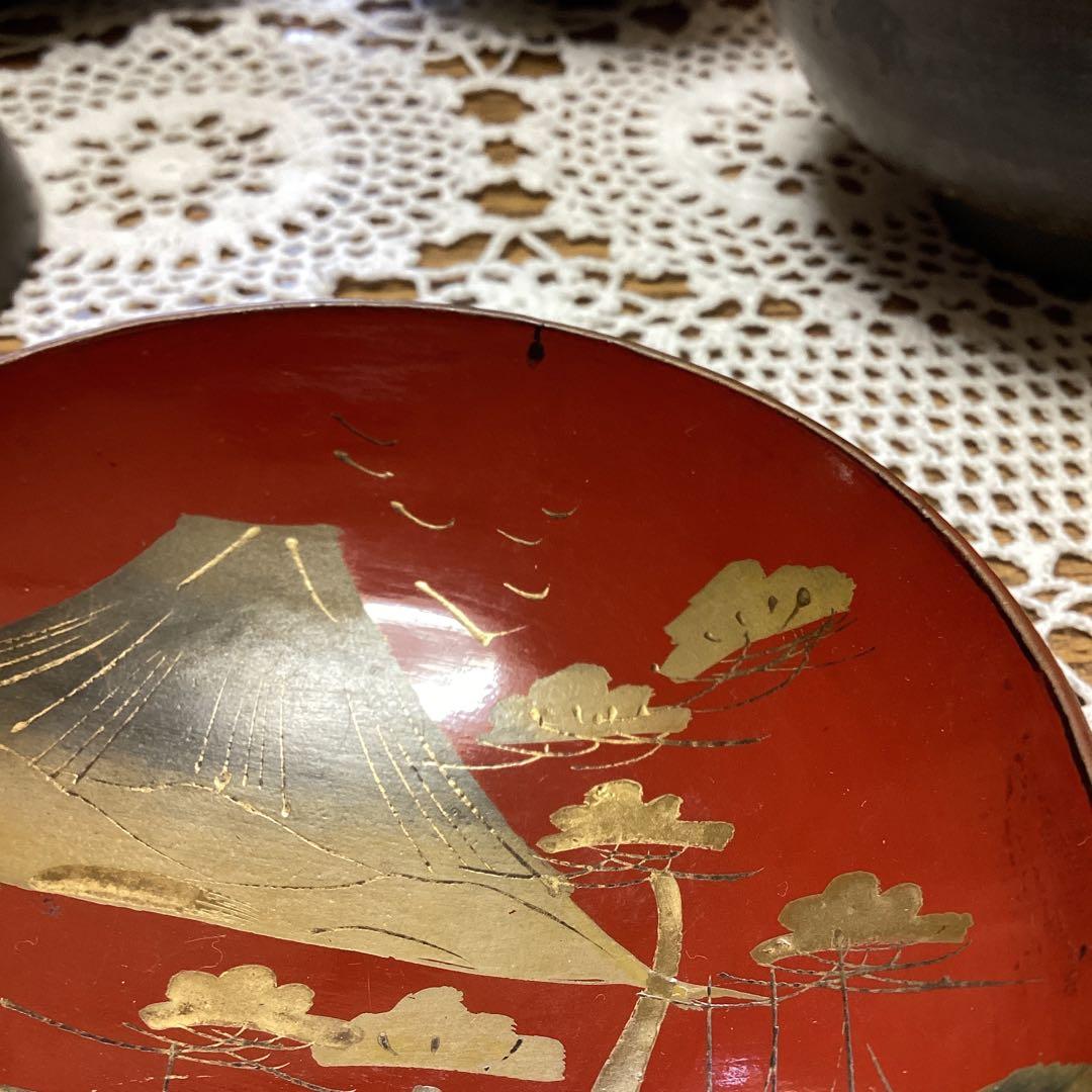 k2f1 銘々蓋吸物椀10客　漆器 富士山デザイン