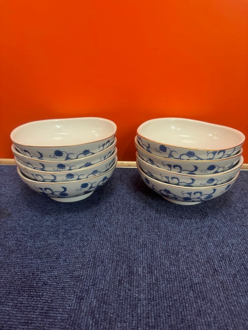 1699 深川製磁　花柄中鉢　8客　16cm 金彩