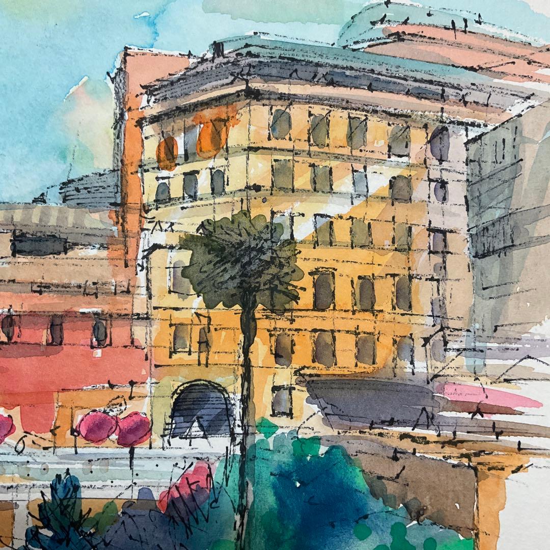 絵画・額縁・水彩画・鶴 十帆・スペイン広場(ローマ)・美術品・インテリア・雑貨