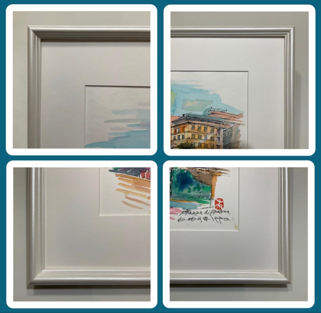 絵画・額縁・水彩画・鶴 十帆・スペイン広場(ローマ)・美術品・インテリア・雑貨