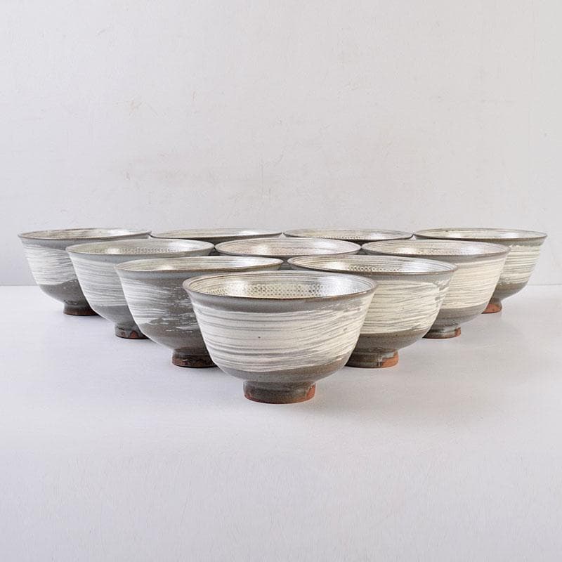 リンゴスパンキー 　京焼　玉欽作　三島手　数茶碗　十客　共箱　8535D