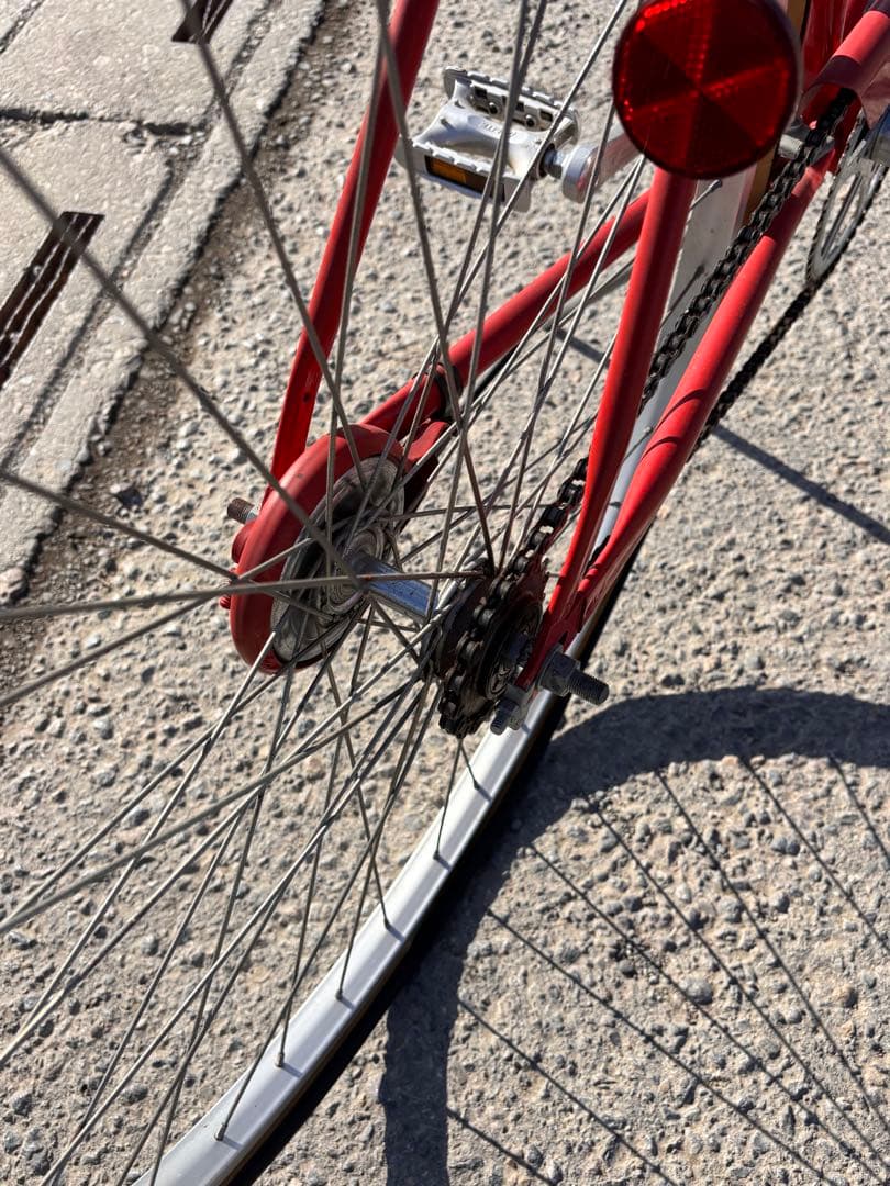 レトロ風 自転車 シングルギア 赤 中古 現状渡し
