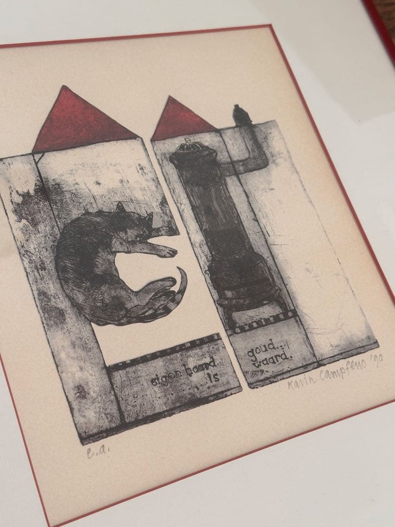 アート 額付き 猫 北欧 Kathy Campbell