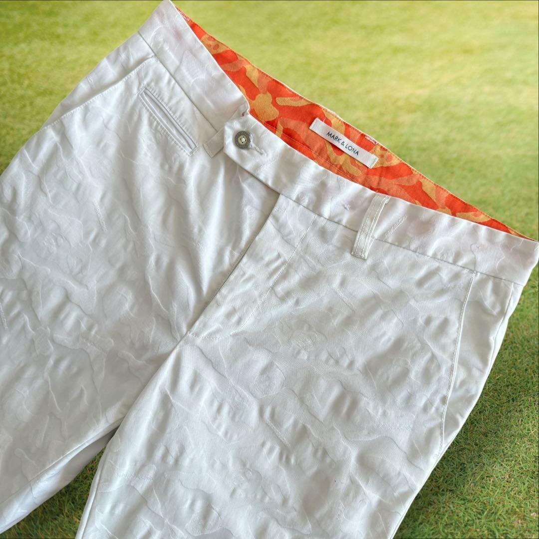 マークアンドロナ　パンツ　M〜L相当　白　ホワイト　総柄　スカル　迷彩　コットン