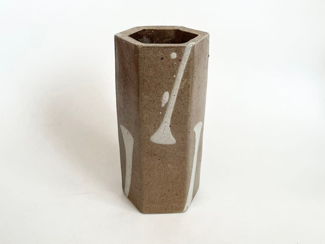 陶芸家　濱田庄司　？　塩釉　六角花入　筒花入　　流掛　個展出品作　益子　民芸