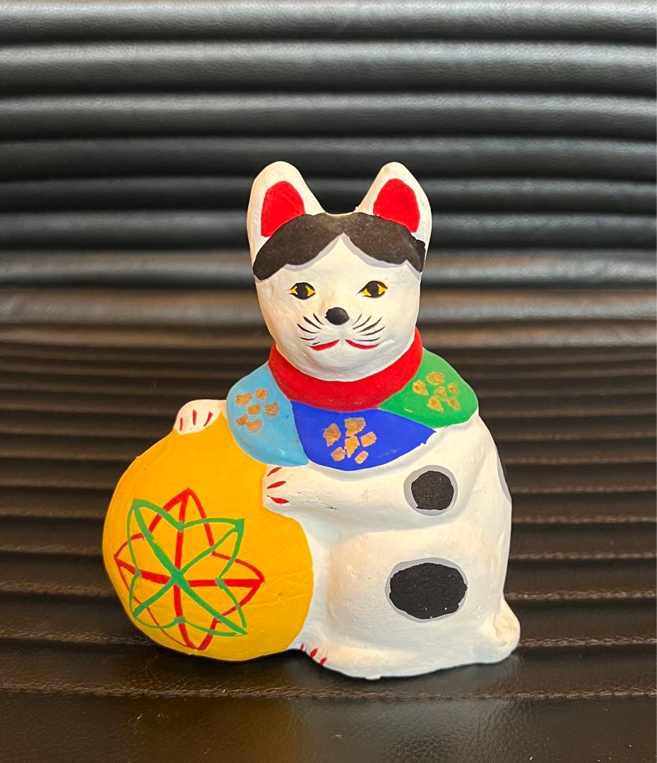 まり猫　小　三河旭土人形　高山八郎作　郷土玩具