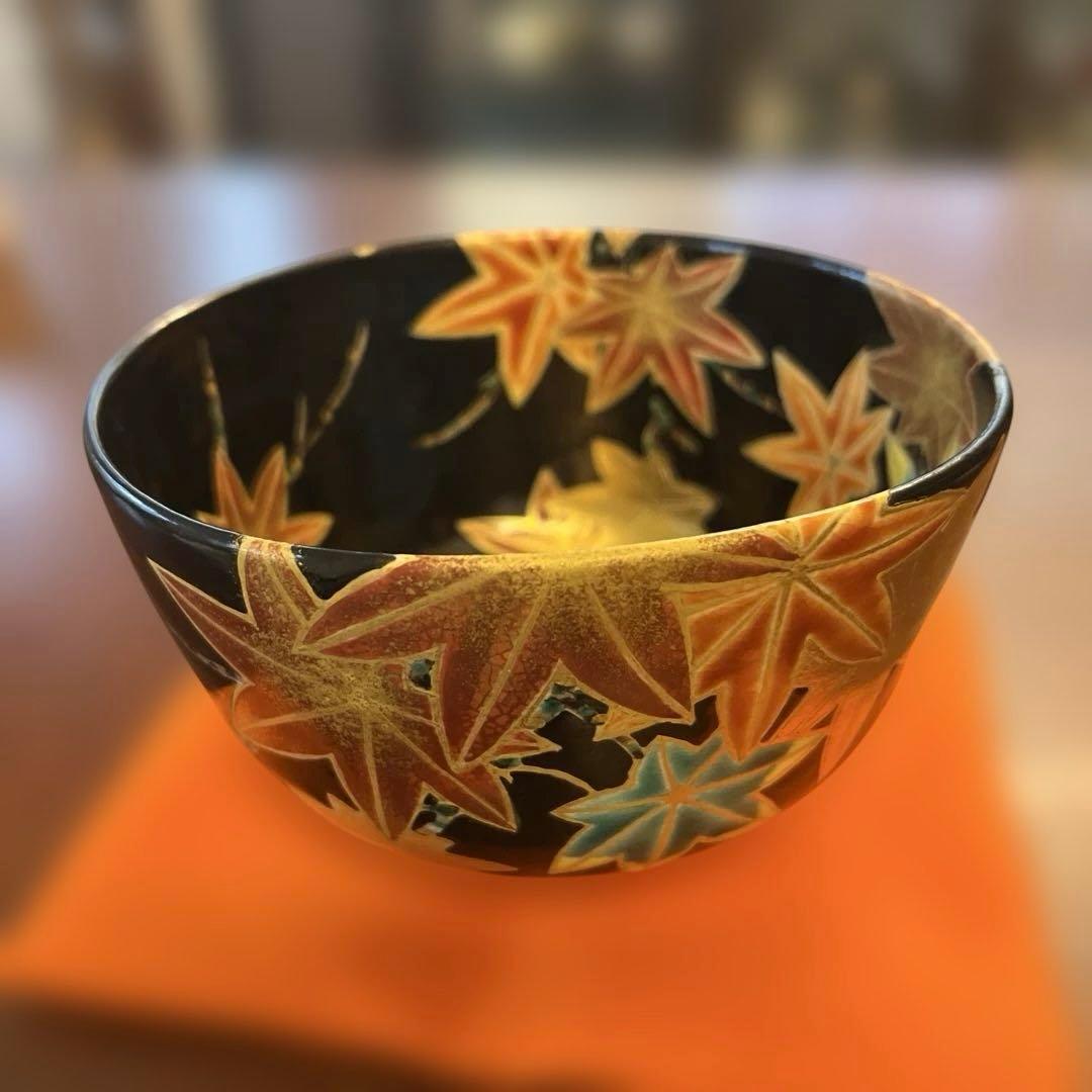 黒仁清写　紅葉絵　茶碗
