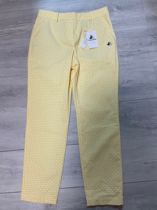 ブラック＆ホワイト　ブラック アンド ホワイト　幾何学柄 テーパード パンツ黄色