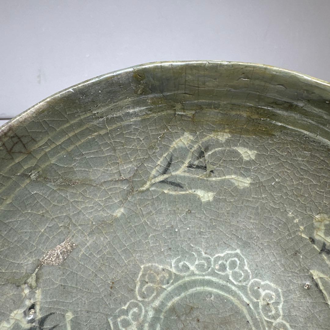 古代　高麗青磁　白泥象嵌鉢　幅約18.8㎝　東さ7-0414④