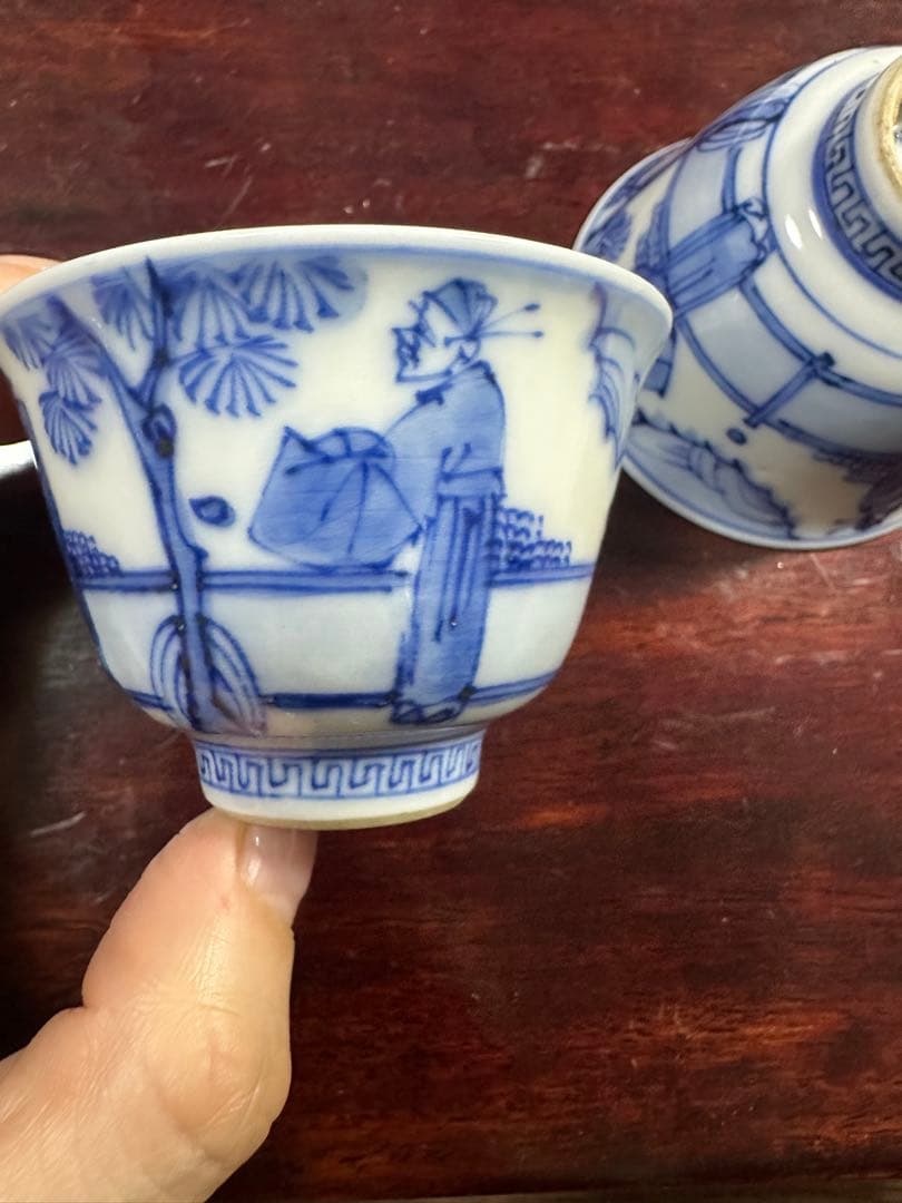 大明成化年製　青華煎茶碗 2個セット